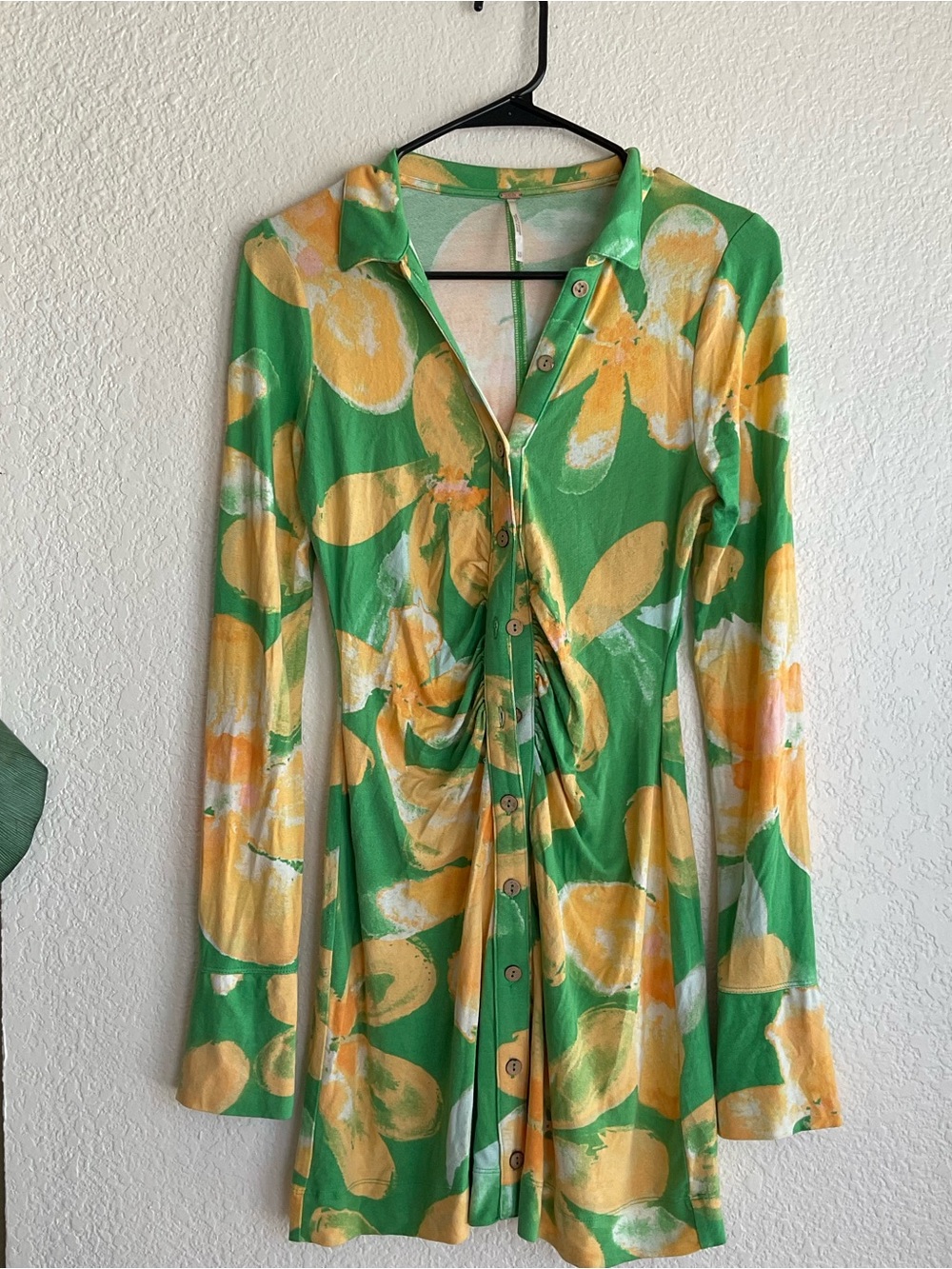 Free People "Lucky" Ruched Mini Shirt Dress